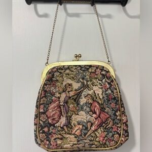 Vintage Julius Resnick JR Tapestry Needlepoint Kisslock Evening Chain Clutch Bag